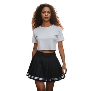 CutieKill Black Pleated Mini Skort Women XXL Side Zip Flat Front Elastic Waist